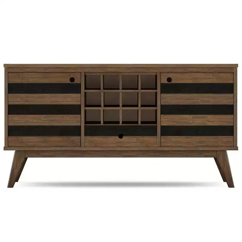 Credenza WyndenHall Wright con portabottiglie, finitura marrone invecchiato rustico