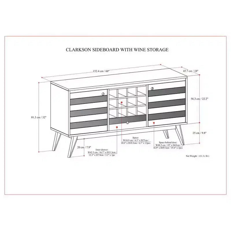 Credenza WyndenHall Wright con portabottiglie, finitura marrone invecchiato rustico