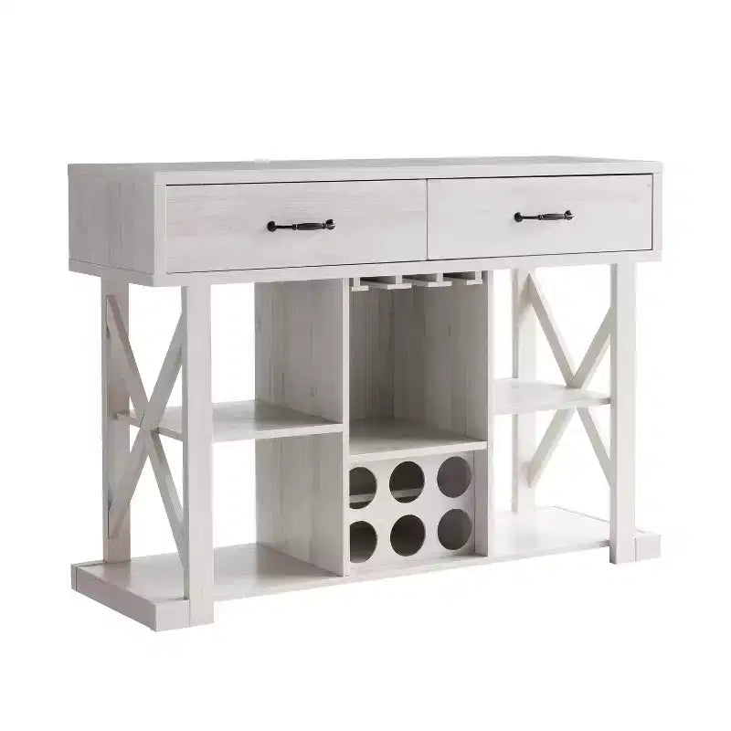 Ialani 2 Drawer Buffet Wine Cabinet  White Oak  - miBasics