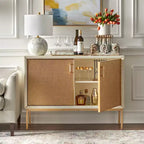 Madia Buylateral Lati con ante in rattan, Bianco Antico/Naturale: Credenza in stile Glam, Mensole Regolabili