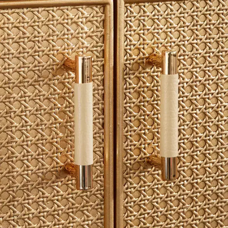 Madia Buylateral Lati con ante in rattan, Bianco Antico/Naturale: Credenza in stile Glam, Mensole Regolabili