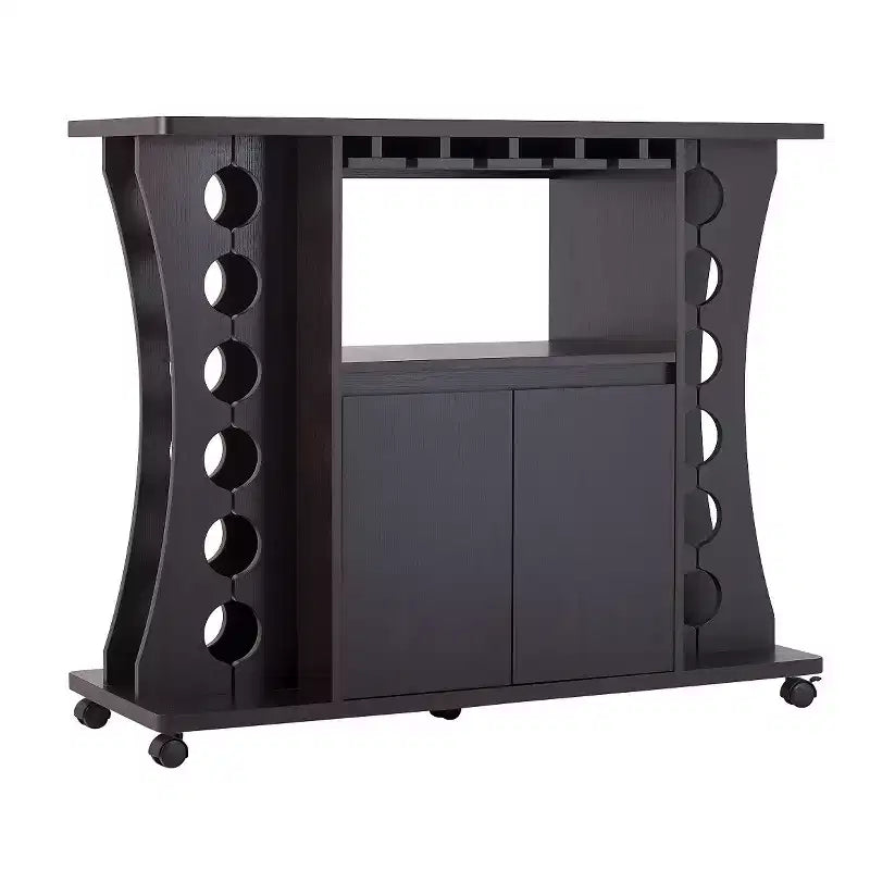 24/7 Shop At Home Claren Curved Standing Wine Rack Wood/Espresso: Elegant Storage, Mobile Bar