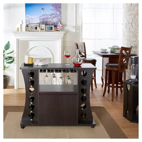 24/7 Shop At Home Claren Espositore per vini curvato in legno/espresso: portaoggetti elegante, mobile bar