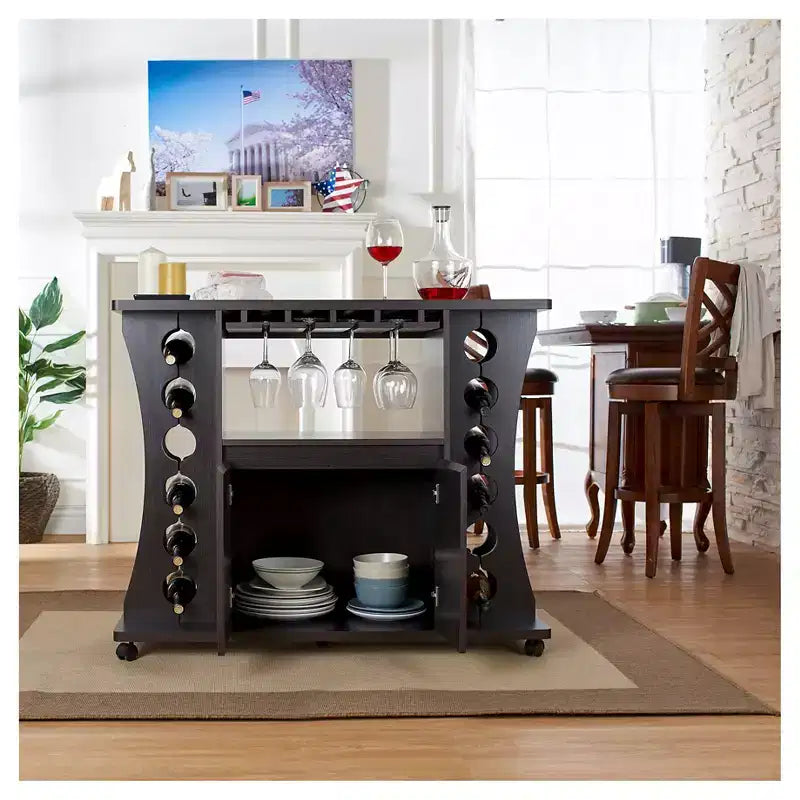 24/7 Shop At Home Claren Espositore per vini curvato in legno/espresso: portaoggetti elegante, mobile bar