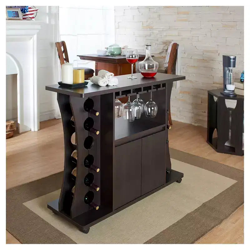 24/7 Shop At Home Claren Espositore per vini curvato in legno/espresso: portaoggetti elegante, mobile bar