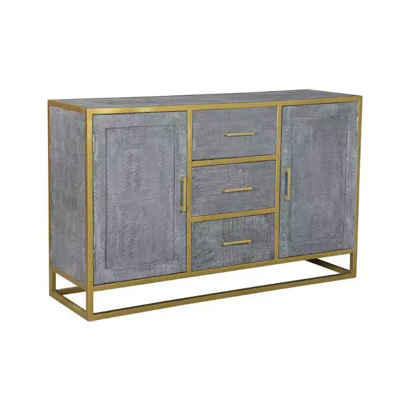 Raven Mango Wood Dining Sideboard Brown - Timbergirl: Sturdy Metal Frame, 3 Drawers, 2 Doors