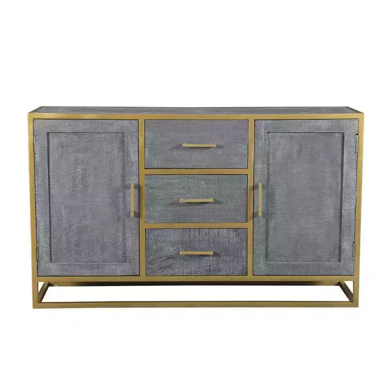 Credenza laterale Raven in legno di mango marrone - Timbergirl: robusto telaio in metallo, 3 cassetti, 2 ante