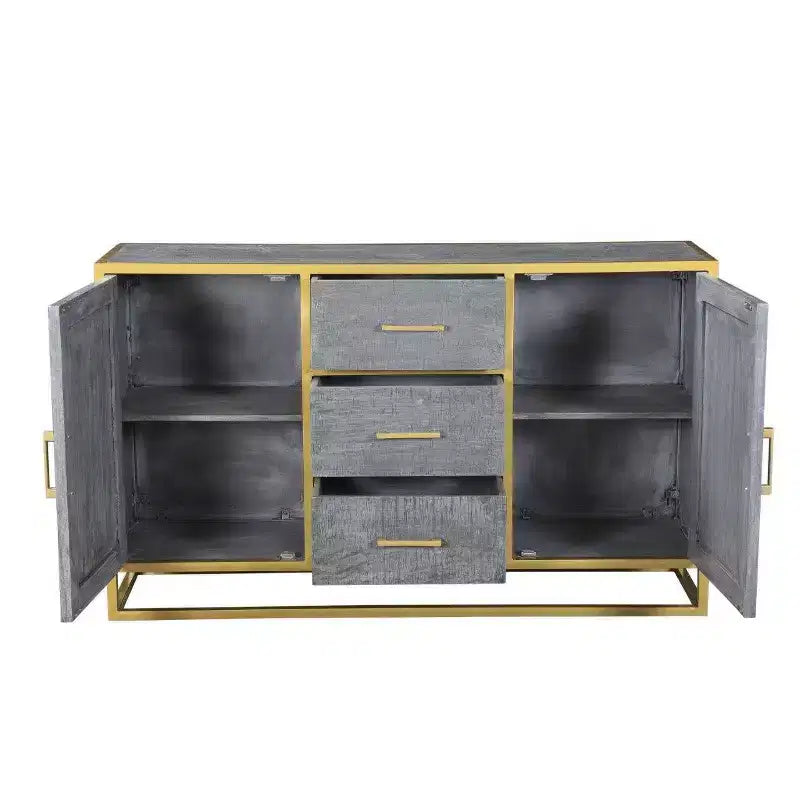 Credenza laterale Raven in legno di mango marrone - Timbergirl: robusto telaio in metallo, 3 cassetti, 2 ante