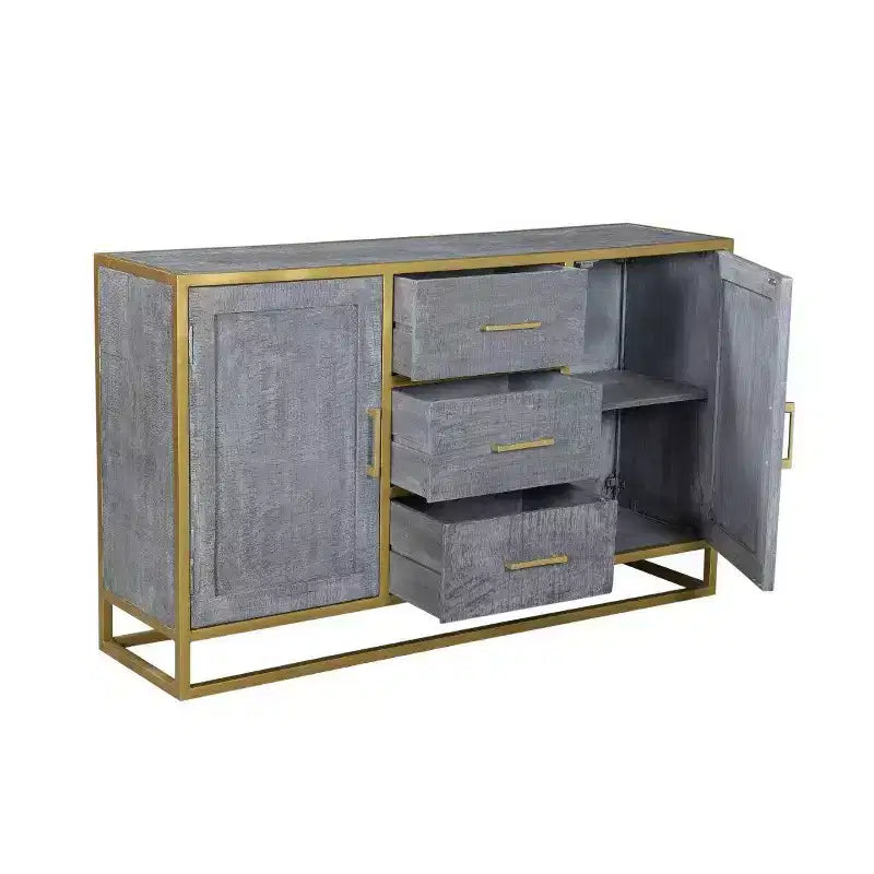 Credenza laterale Raven in legno di mango marrone - Timbergirl: robusto telaio in metallo, 3 cassetti, 2 ante