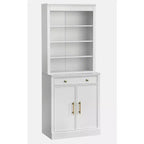 Lifestorey 2pc Monza Modular Cabinet and Hutch with Faux Marble Top White: Farmhouse Style, Faux Marble Top, Adjustable Shelves