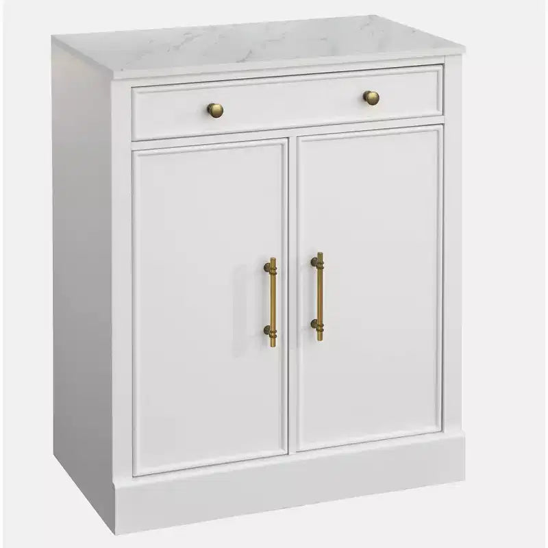 Lifestorey Set 2 Mobili Monza Modulari con Credenza e Top Effetto Marmo Bianco: Stile Rustico, Top Effetto Marmo, Ripiani Regolabili