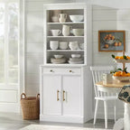 Lifestorey Set 2 Mobili Monza Modulari con Credenza e Top Effetto Marmo Bianco: Stile Rustico, Top Effetto Marmo, Ripiani Regolabili