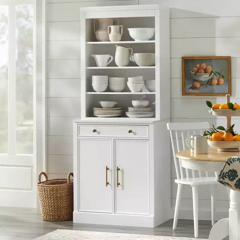 Lifestorey Set 2 Mobili Monza Modulari con Credenza e Top Effetto Marmo Bianco: Stile Rustico, Top Effetto Marmo, Ripiani Regolabili