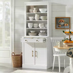 Lifestorey Set 2 Mobili Monza Modulari con Credenza e Top Effetto Marmo Bianco: Stile Rustico, Top Effetto Marmo, Ripiani Regolabili