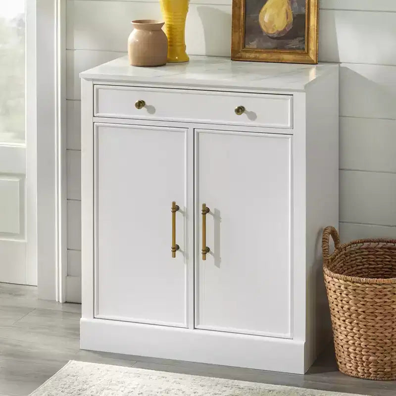 Lifestorey Set 2 Mobili Monza Modulari con Credenza e Top Effetto Marmo Bianco: Stile Rustico, Top Effetto Marmo, Ripiani Regolabili