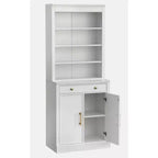 Lifestorey Set 2 Mobili Monza Modulari con Credenza e Top Effetto Marmo Bianco: Stile Rustico, Top Effetto Marmo, Ripiani Regolabili