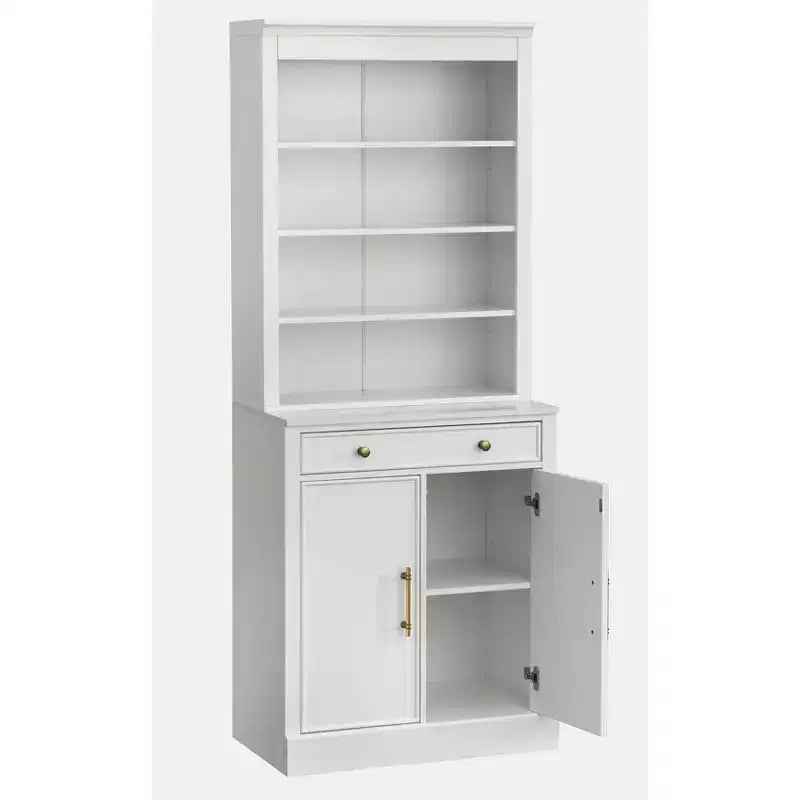 Lifestorey Set 2 Mobili Monza Modulari con Credenza e Top Effetto Marmo Bianco: Stile Rustico, Top Effetto Marmo, Ripiani Regolabili