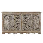 Buffet en bois sculpté à 4 portes marron - Timbergirl : Meuble de rangement rustique, Aucun assemblage requis