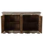 Buffet en bois sculpté à 4 portes marron - Timbergirl : Meuble de rangement rustique, Aucun assemblage requis