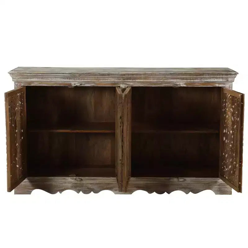 Buffet en bois sculpté à 4 portes marron - Timbergirl : Meuble de rangement rustique, Aucun assemblage requis