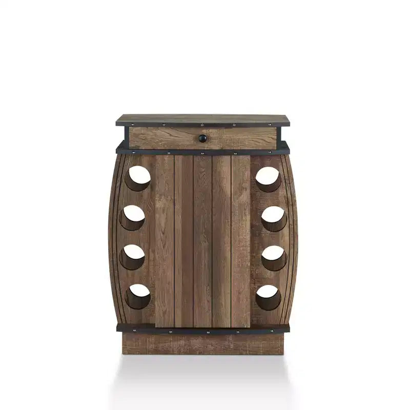 24/7 Shop At Home Mini Bar Bundti con Portabottiglie da 8 Slot in Rovere Recuperato: Ripiano Regolabile, Mobile Contenitore in MDF