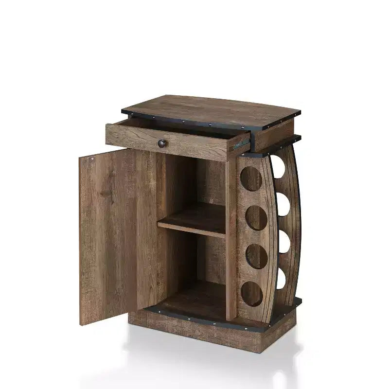 24/7 Shop At Home Mini Bar Bundti con Portabottiglie da 8 Slot in Rovere Recuperato: Ripiano Regolabile, Mobile Contenitore in MDF