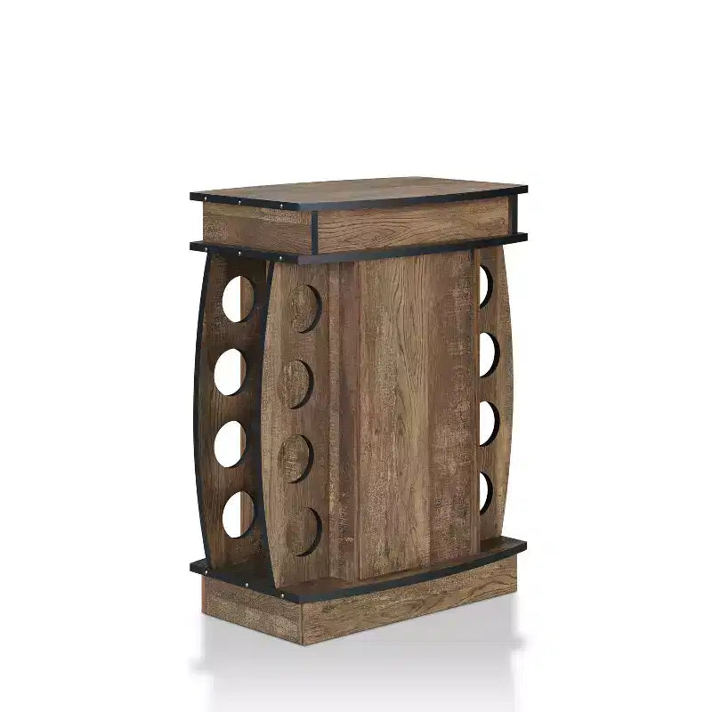 24/7 Shop At Home Mini Bar Bundti con Portabottiglie da 8 Slot in Rovere Recuperato: Ripiano Regolabile, Mobile Contenitore in MDF