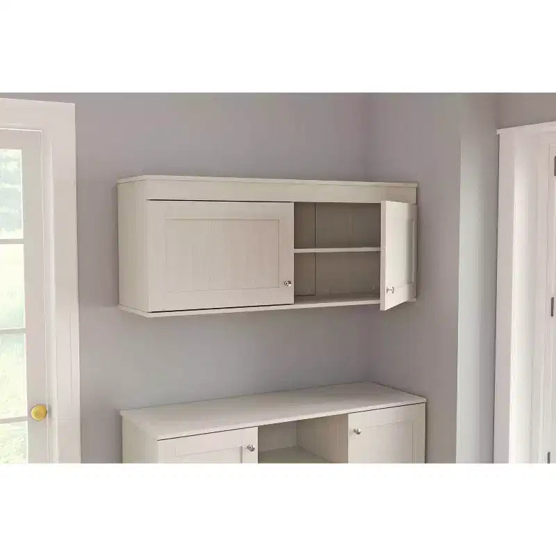 Buffet mural à 2 portes blanc - Inval : Style transitionnel, étagères réglables, finition mélaminée