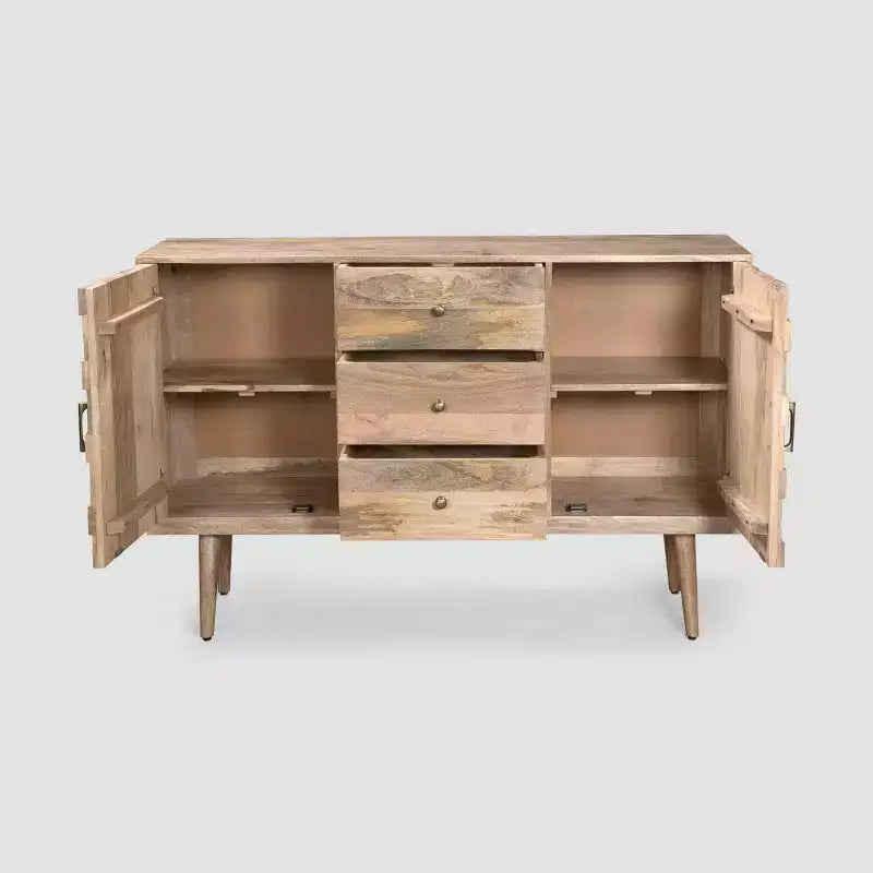 Christopher Knight Home Credenza moderna Latimer Mid-Century a 3 cassetti naturale: Tavolo buffet in legno di mango, 2 ante