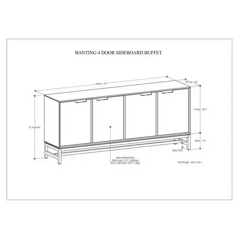 WyndenHall Devlin Credenza/Buffet a 4 Ante, Marrone Noce