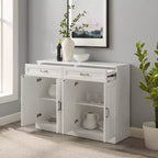 Credenza Stanton Bianca - Crosley: Ripiani regolabili, Mobile contenitore, 4 ante, 2 cassetti, Sala da pranzo, Stile tradizionale