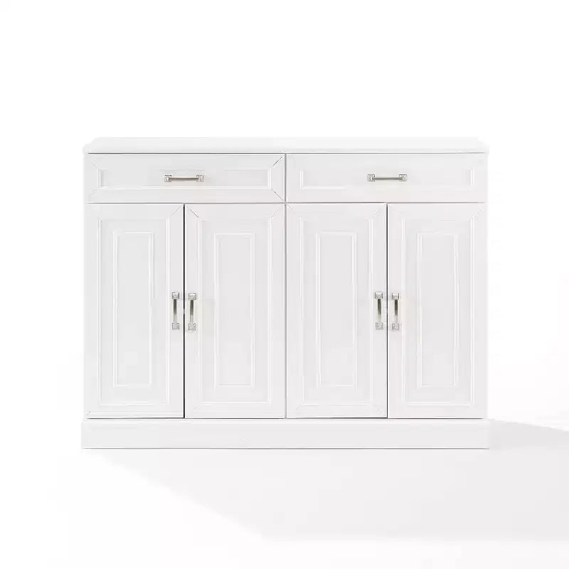 Credenza Stanton Bianca - Crosley: Ripiani regolabili, Mobile contenitore, 4 ante, 2 cassetti, Sala da pranzo, Stile tradizionale