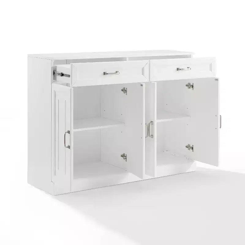 Credenza Stanton Bianca - Crosley: Ripiani regolabili, Mobile contenitore, 4 ante, 2 cassetti, Sala da pranzo, Stile tradizionale