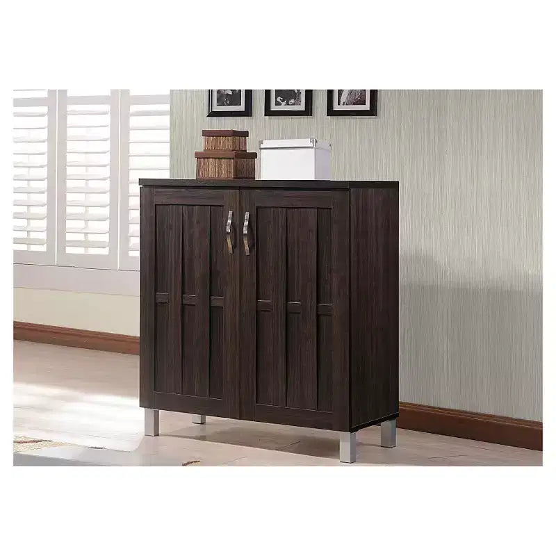 Baxton Studio Excel, buffet moderne et contemporain, meuble de rangement - Brun foncé : Étagères fixes, bois composite, meubles de cuisine