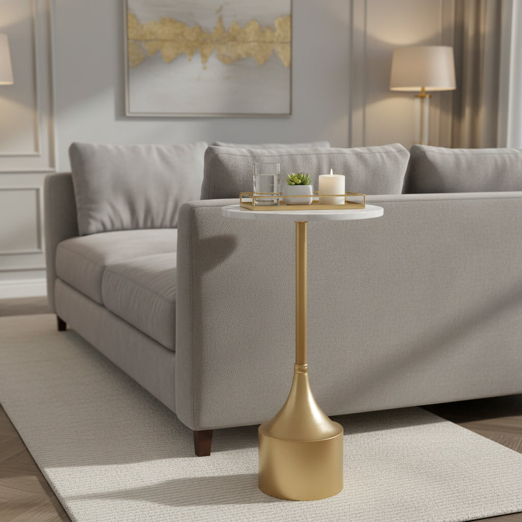 Contemporary Metal and Marble Pedestal Accent Table Gold - Olivia & May