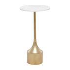 Tavolino d'appoggio contemporaneo con piedistallo in metallo e marmo, color oro