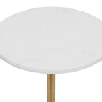 Tavolino d'appoggio contemporaneo con piedistallo in metallo e marmo, color oro