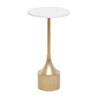 Tavolino d'appoggio contemporaneo con piedistallo in metallo e marmo, color oro