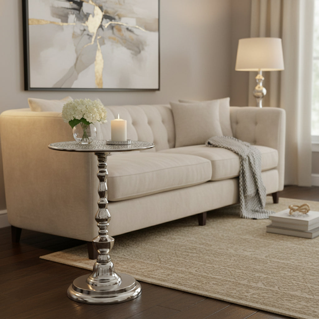 Glam Aluminum Pedestal Table Silver - Olivia & May: Round Luxury Accent, 20" Height, Metal Tabletop, 15.6" Width