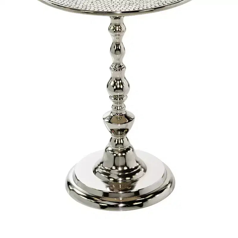 Tavolino con Base in Alluminio Glam Argento - Olivia & May: Rotondo di Lusso, Altezza 50.8 cm, Piano in Metallo, Larghezza 39.6 cm