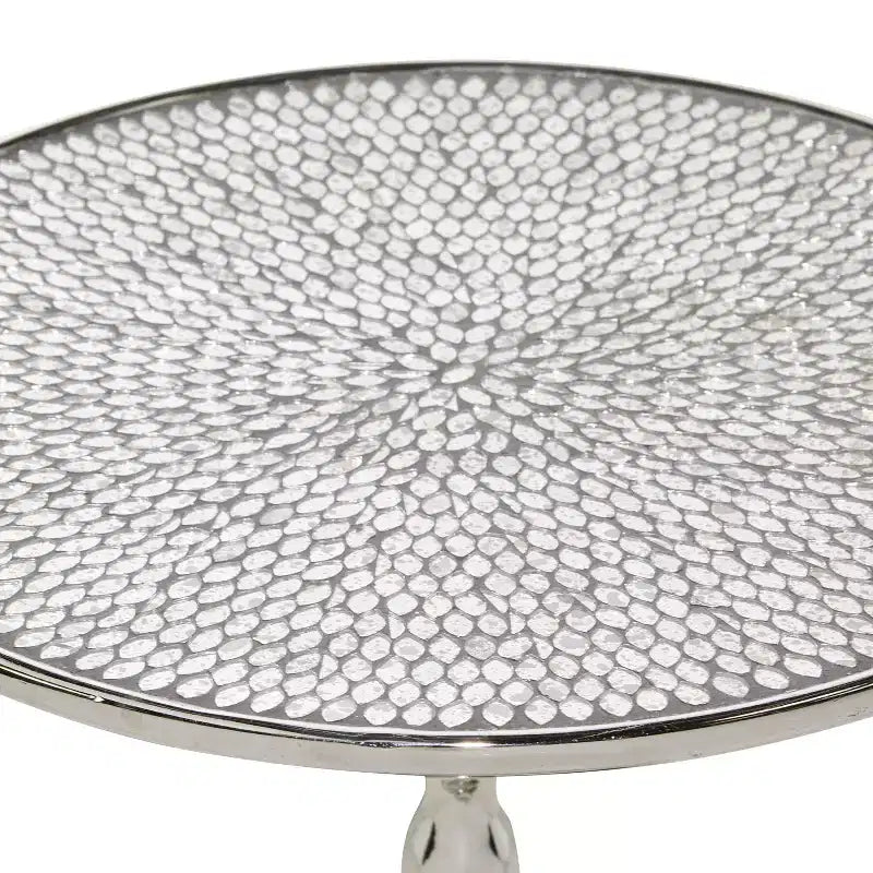 Tavolino con Base in Alluminio Glam Argento - Olivia & May: Rotondo di Lusso, Altezza 50.8 cm, Piano in Metallo, Larghezza 39.6 cm