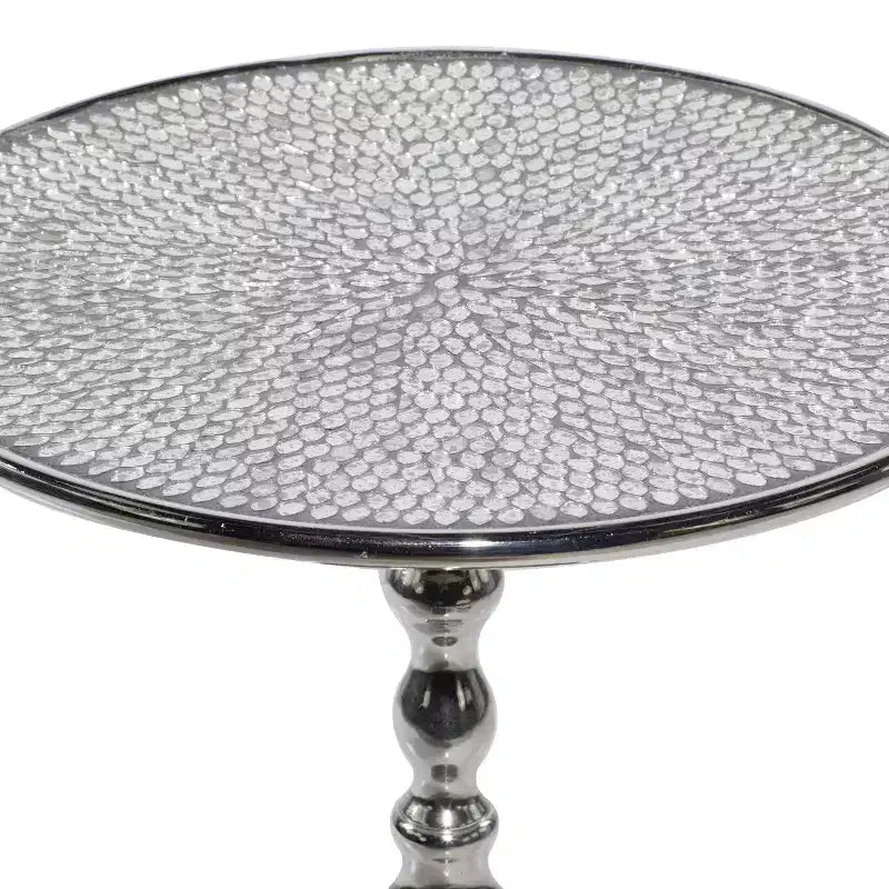 Tavolino con Base in Alluminio Glam Argento - Olivia & May: Rotondo di Lusso, Altezza 50.8 cm, Piano in Metallo, Larghezza 39.6 cm
