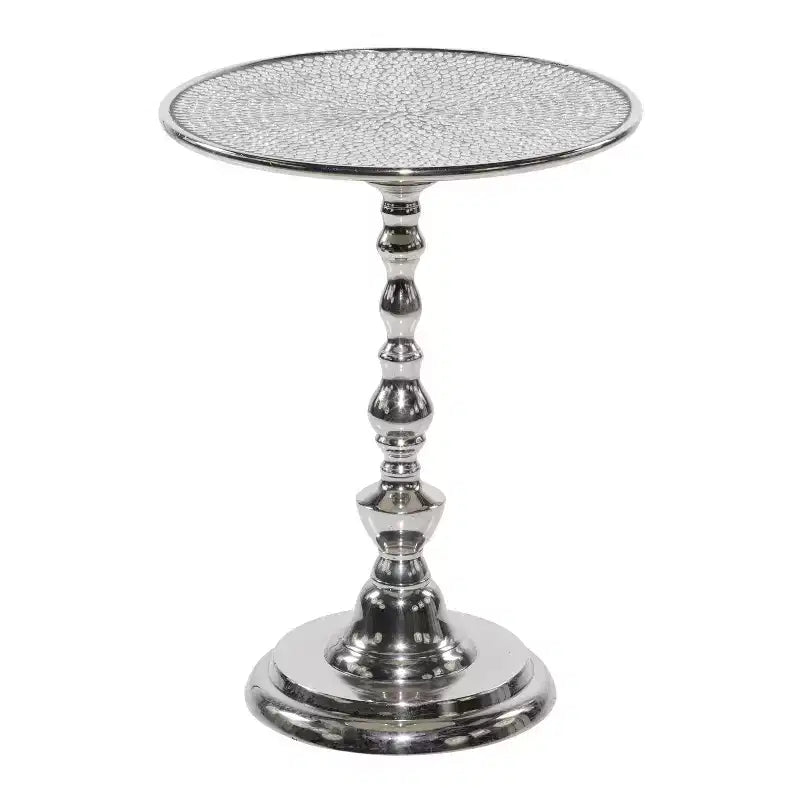 Tavolino con Base in Alluminio Glam Argento - Olivia & May: Rotondo di Lusso, Altezza 50.8 cm, Piano in Metallo, Larghezza 39.6 cm