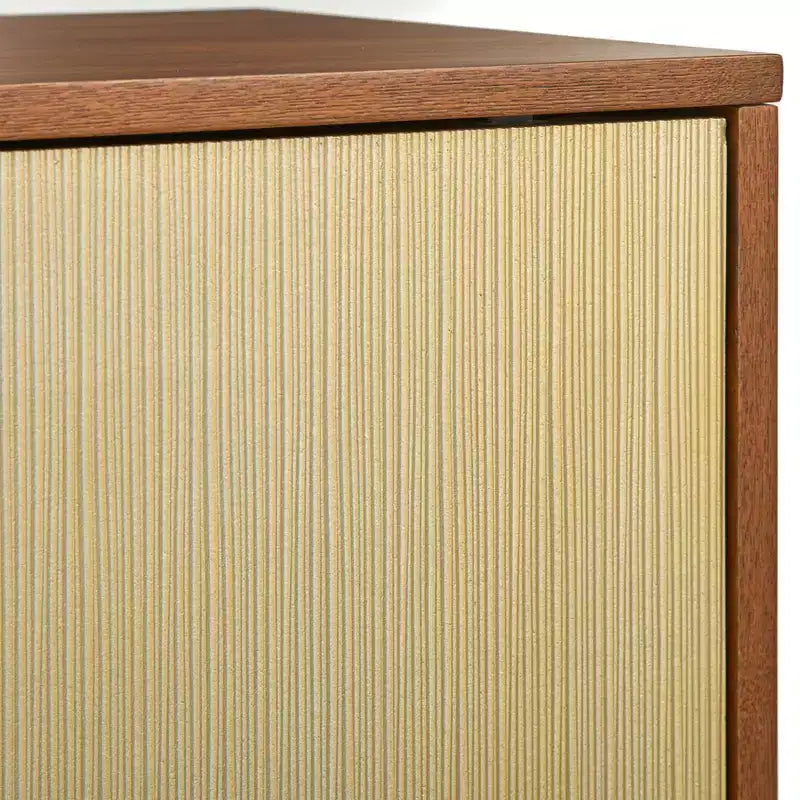 Lifestorey Madia Flory con Ante Scorrevoli Noce: Credenza Soggiorno Stile Mid-Century Moderno, Ripiani Regolabili