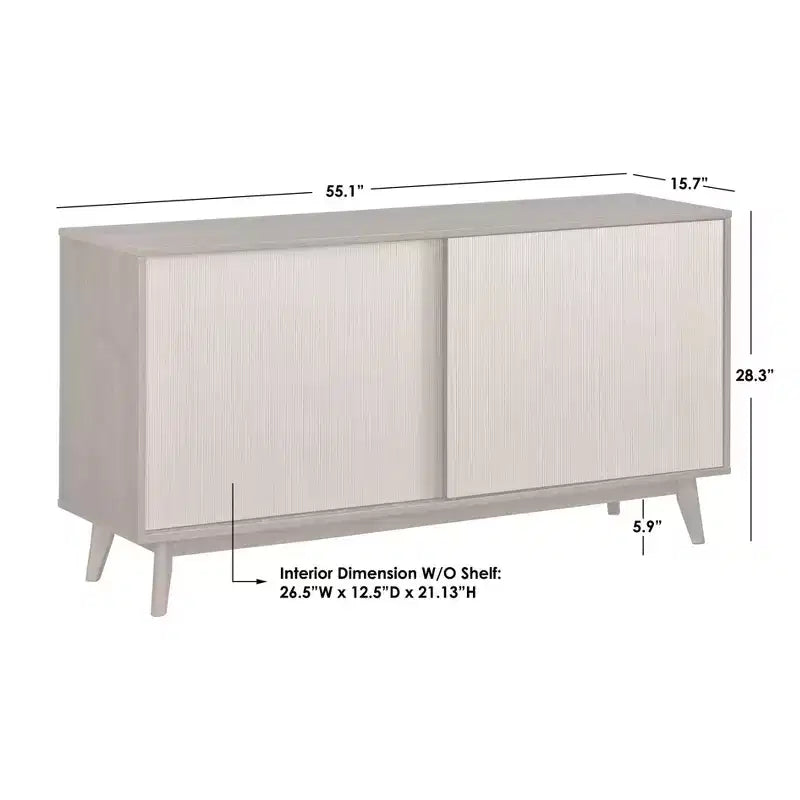 Lifestorey Madia Flory con Ante Scorrevoli Noce: Credenza Soggiorno Stile Mid-Century Moderno, Ripiani Regolabili