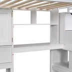 Lit superposé double en bois avec bureau et escalier, lit mezzanine double en L avec rangements et étagères