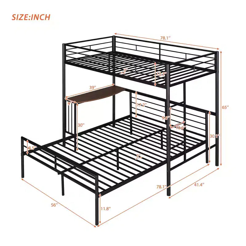 Lit superposé en métal une place sur deux places avec bureau, lit mezzanine une place avec lit inférieur double séparé pour enfants