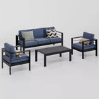Set di mobili da giardino Heynemo in alluminio, set da salotto moderno da 4 pezzi con divano componibile e cuscini e tavolino da caffè per balcone