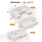 Dyonery Canapé-lit escamotable à quatre places de 267 cm avec rangement, poches latérales, dossier réglable, convertible