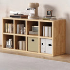 Libreria moderna orizzontale in legno a 8 cubi, finitura naturale